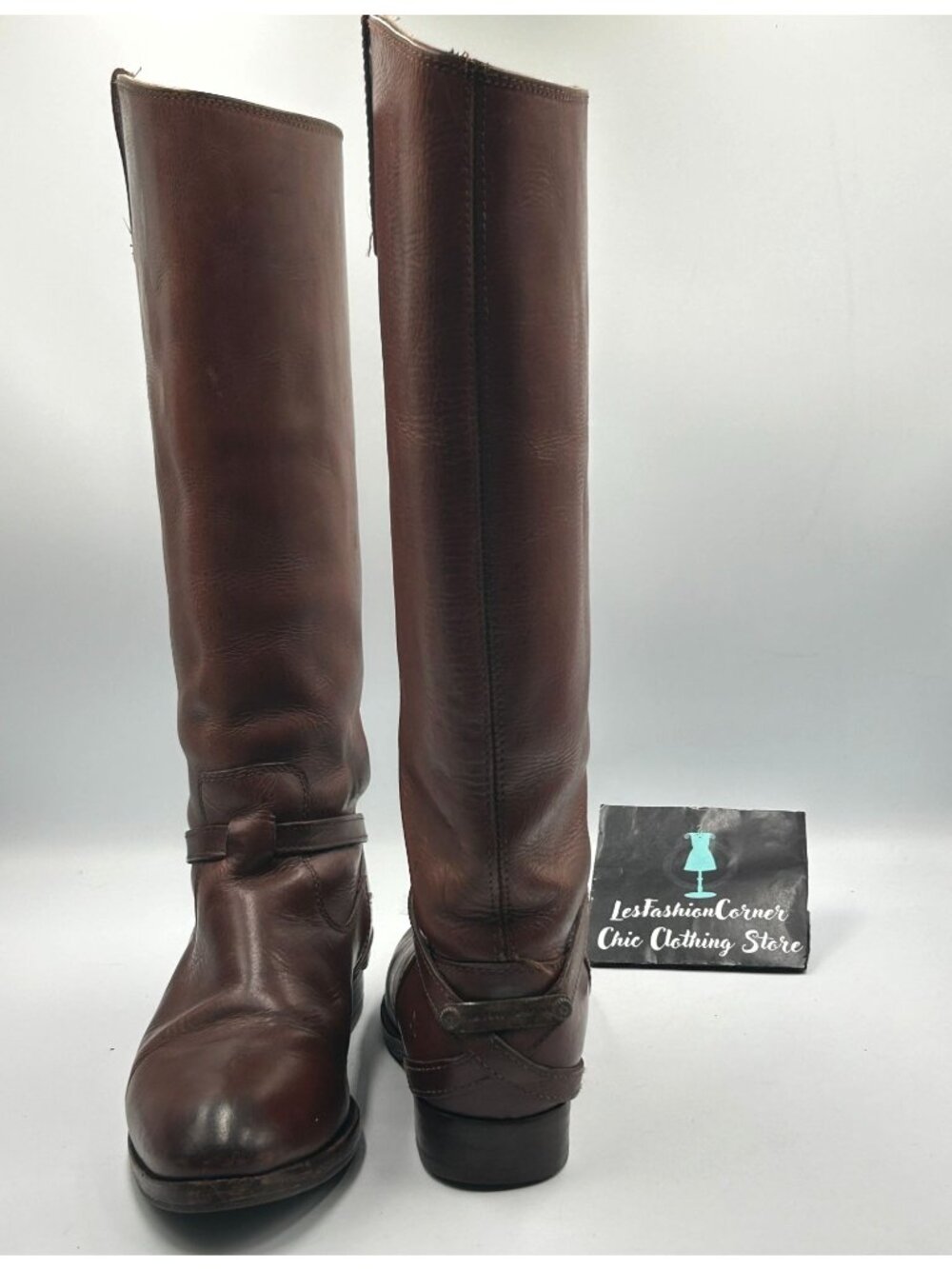 Frye Women's Brown Leather Lindsay Plate Knee-High Riding Boots Size 7.5 3282 - Picture 6 of 16